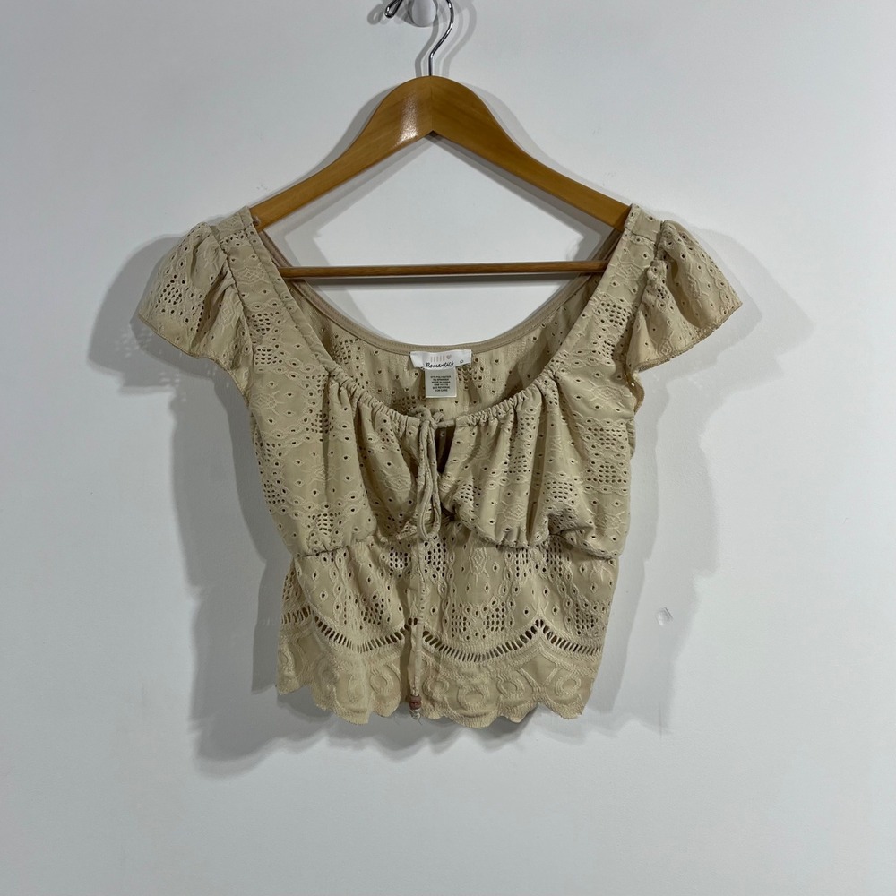 Urban Romantics Renfair Coquette Milkmaid Eyelet Lace Crop Top Scallop Hem Large